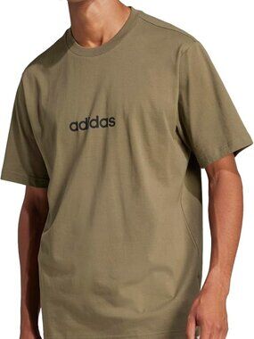 Adidas Mens Essentials Linear Single Jersey T-Shirt Olive Strata / Black, Large